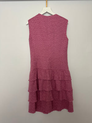 Chanel Pink Lesage Tweed Midi Dress with CC Logo Buttons & Ruffle Hem Details Size FR 36 (UK 8)