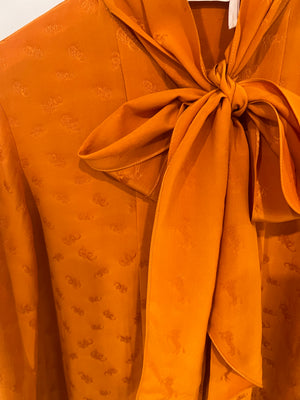 Chloe Orange Silk Printed Shirt with Neck-Tie Detail Size FR 34 (UK 6)