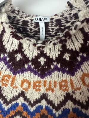 Loewe Cream, Brown and Blue Long Sleeve Knitted Jumper with Logo Detail Size M (UK 10)