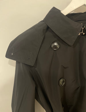 Burberry Black Kensington Heritage Short Belted Trench Coat with Detachable Hood Size UK 14 RRP £2,150