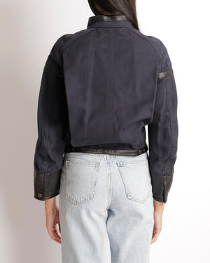 Hermès Navy Jacket with Black Leather Inserts and Logo Buttons Size FR 34 (UK 6) RRP £6,500