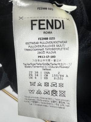 Fendi Black Ribbed Round Neck Cropped Sleeve Jumper with Pom Pom Detail IT 38 (UK 6)