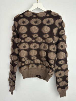 Christian Dior Brown and Taupe Knitted Vest Top and Cardigan with Mohair Embroidery Set Size FR 40/42 (UK 12/14)