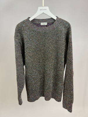 Dries Van Noten Green Gold and Pink Metalised fibre Long Sleeve Jumper with Belt Size M (UK 10)