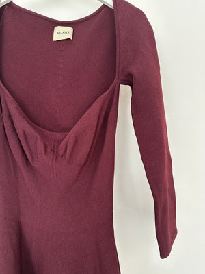 Khaite Burgundy Long Sleeve Mini Dress with Wide Neckline Size S (UK 8)