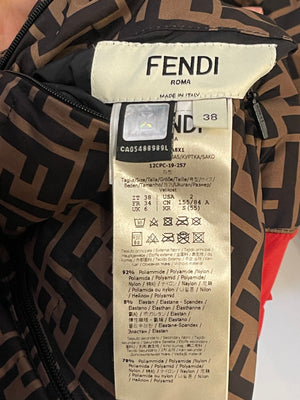 Fendi Red and Brown Reversible Jacket and Trousers Ski Set with Monogram Details Size IT 38 (UK 6)