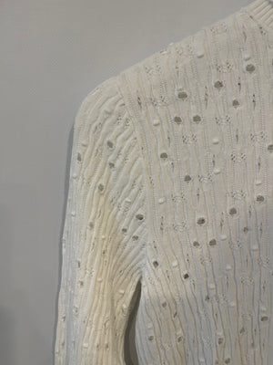 Chanel 22C White Perforated High Neck Jumper with CC Logo Detail Size FR 34 (UK 6) RRP £1,900