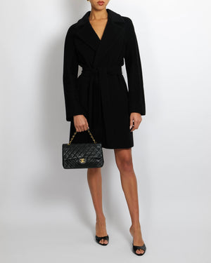 Max Mara Studio Black Wool Coat with Belt Detailing Size IT 44 (UK 12)