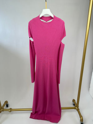 Mach & Mach Pink Crystal Heart Embellished Maxi Dress Size L (UK 12)