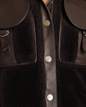 Hermès Runway 2019 Chocolate Brown Cashmere and Lambskin Leather Sleeveless Jacket with Palladium Buttons FR 36 (UK 8)