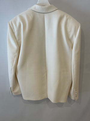 Magda Butrym Cream Satin Oversized Blazer Jacket with Padded Shoulders Size FR 34 (UK 6) RRP £2,070
