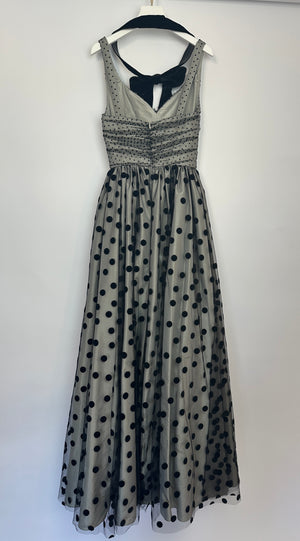 *COUTURE* Stewart Parvin Grey & Black Polka Dot Tulle Gown Dress Size UK 8-10