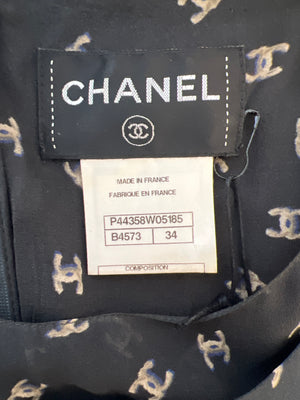 Chanel 2012 Black CC Logo Short Sleeve Midi Dress with Waist Tie Detail Size FR 34 (UK 6)