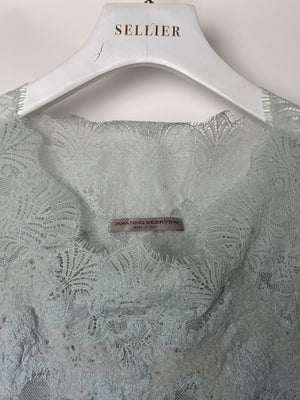 Ermanno Scervino Sky Blue Lace Top with Wool Appliqué Size IT 40 (UK 12)