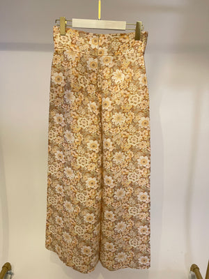 Zimmermann Brown Floral Linen Wide Leg Trousers with Corset Tie Size 1 (UK 10)