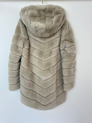 Unbranded Beige Rex Rabbit Hooded Fur Coat Size FR 38 (UK 10)