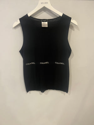 Chanel 2004 Black Sleeveless Tank Top with White Logo Print Detail Size FR 40 (UK 12)
