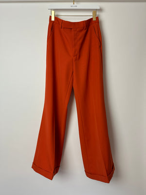 Gucci Burnt Orange Wool Wide Leg Trousers Size IT 40 (UK 8)