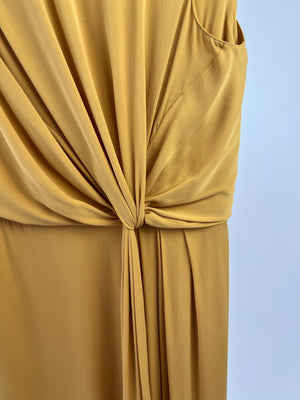 Loro Piana Mustard Yellow Sleeveless Silk Midi Dress with Knot Side Detail Size IT 38 (UK 6)