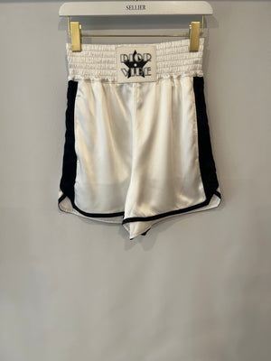 Christian Dior White Satin Shorts with Black Side Strips and Dior Vibe Detail Size S (UK 8)