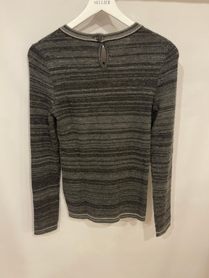Chanel Grey Striped Cashmere Metallic Thread Long-Sleeve Top Size FR 38 (UK 10)