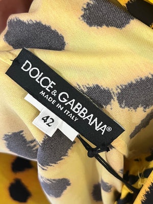 Dolce & Gabbana Yellow, Black Leopard Printed Playsuit Size IT 42 (UK 10)