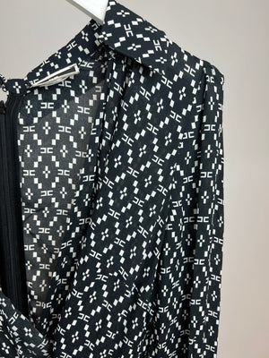 Elisabetta Franchi Black and White Mini Dress with Logo Print and Closure Size IT 44 (UK 12)