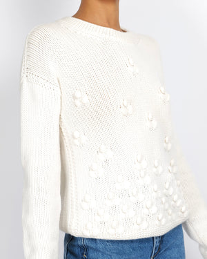 Loro Piana Cream Cashmere Knit Jumper with Knitted Flower and Crystal Details Size IT 42 (UK 10)