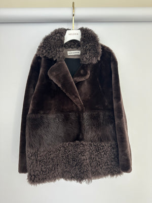 Nour Hammour Brown Shearling Pea Coat Size FR 38 (UK 10)