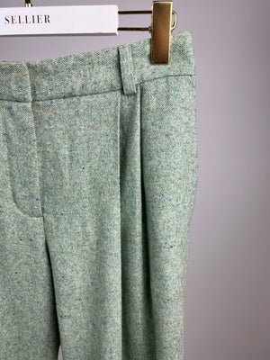 Mira Mikati Mint Green Wool Blend Wide Leg Trousers Size FR 36 (UK 8)