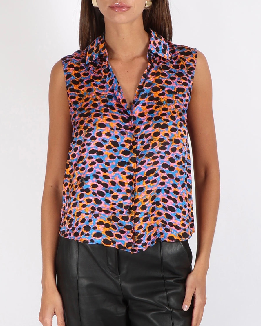 Christian Dior Multi-Colour Silk Leopard Print Sleeveless Blouse Size FR 36 (UK 8)