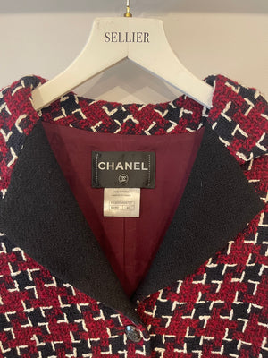 Chanel Fall 2015 Burgundy and Black Tweed Jacket with Black CC Logo Buttons Size FR 40 (UK 12)