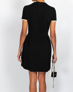 Miu Miu Black Short-Sleeved Mini Dress with White Trim and Bow Detail Size FR 38 (UK 10)