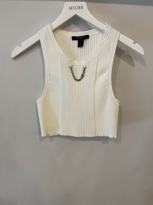 Louis Vuitton White Sleeveless Cropped Top with Logo Chain Detail Size S (UK 8) RRP £880