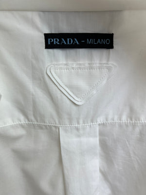 Prada White Poplin Button Down Shirt with Shoulder Strap Detail IT 40 (UK 8)