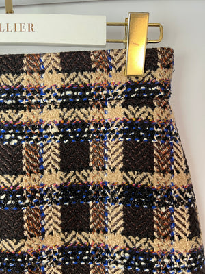 Gucci Brown Wool Houndstooth Mini Skirt with Metallic Thread Detail Size IT 38 (UK 6)