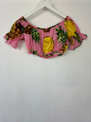 Dolce & Gabbana Pink Pineapple Print Off-The-Shoulder Top Size IT 38 (UK 6)