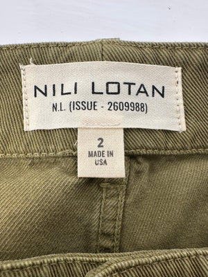 Nili Lotan Green Denim Wide Leg Trousers With Loop Detail Size US 2 (UK 6)