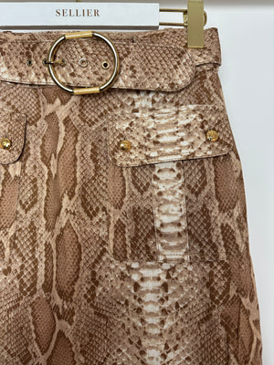 Zimmermann Tan Natura Linen Snake Print Shirt and A-Line Midi Belted Skirt with Pocket Detail Size 1 (UK 10)