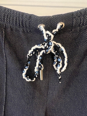 Chanel Resort 2025 Navy Bermuda Shorts with Beaded String Detail and Crocheted Side Strips Size FR 36 (UK 8)