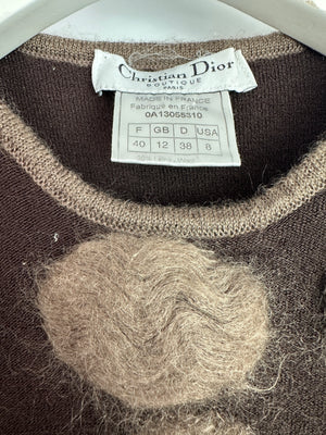 Christian Dior Brown and Taupe Knitted Vest Top and Cardigan with Mohair Embroidery Set Size FR 40/42 (UK 12/14)