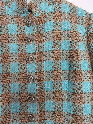 Chanel 22K Blue & Brown Tweed Jacket with Crystal Button Detail Size FR 42 (UK 14) RRP £7150