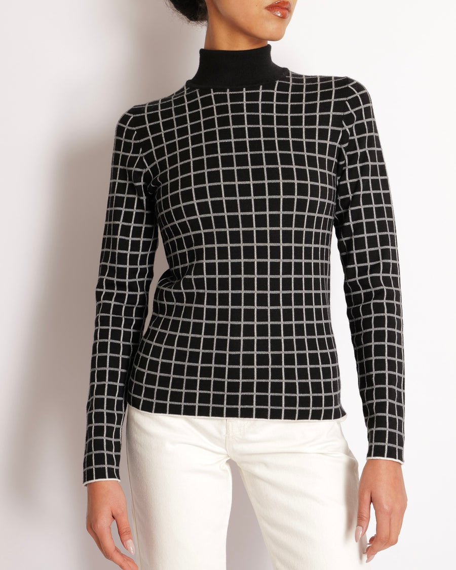Hermès Black and White Cashmere Checkered High Neck Jumper Size FR 34 (UK 6) RRP £1,500