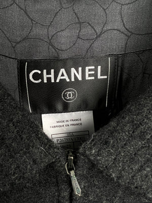 Chanel Charcoal Short Sleeve Mid Length Pocketed Jacket with Frayed Detail FR 34 (UK 6)