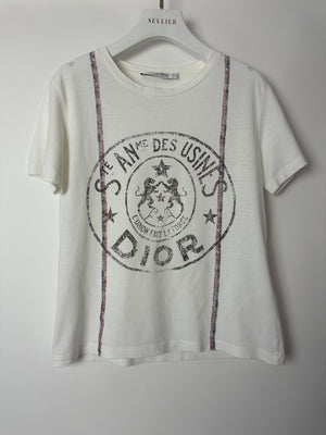 Christian Dior "St Anne Des Usines" White T-Shirt with Stripe and Logo Detail FR 36 (UK 8)
