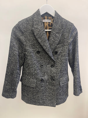 Dolce & Gabbana Kids Black and White Wool Jacket and Shorts Set with Logo Size 8 years