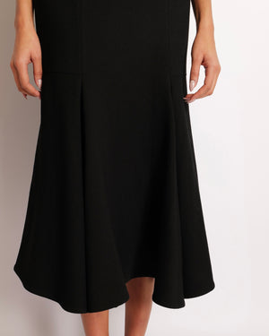 Valentino Black Wool Bandeau Maxi Dress with Pleated Details Size IT 40 (UK 8)