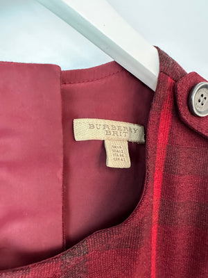 Burberry Brit Burgundy Plaid Mini T-Shirt Dress With Pocket Detail Size UK 14