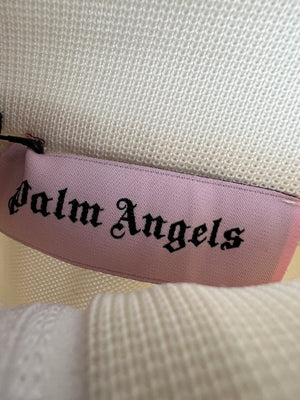 Palm Angels Cream and Black Off the Shoulder Zip Up Track Top with Logo Detail IT XS (UK 6)