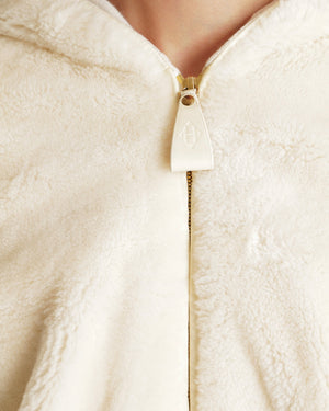 Hermès Cream Cashmere and Shearling Zip Up Hooded Jacket with Leather Cuff and Waistband Details Size FR 36 (UK 8) RRP £13,750